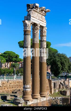 Foro di Cesare, parte del Foro Romano, vista delle rovine del Tempio di Venere Genetrix, Roma, Italia Foto Stock