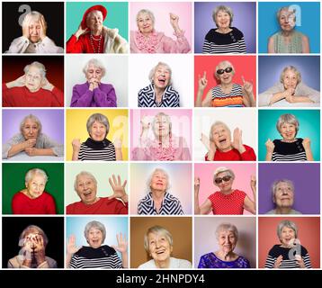 Il collage di diverse emozioni di donna senior Foto Stock