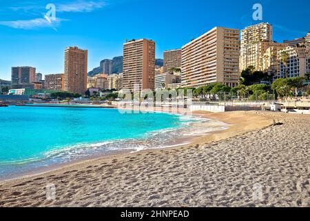 Monte Carlo Les Plages vista panoramica e spiaggia color smeraldo, Principato di Monaco Foto Stock