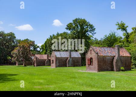 Vecchie capanne di schiavi in una fattoria del South Carolina Foto Stock