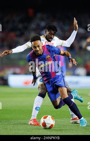 Barcellona, Spagna. 17th Feb 2022. Aubameyang in azione durante la partita della UEFA Europa League tra il FC Barcelona e la SSC Napoli allo stadio Camp Nou di Barcellona, in Spagna. Credit: Christian Bertrand/Alamy Live News Foto Stock
