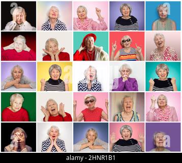 Il collage di diverse emozioni di donna senior Foto Stock