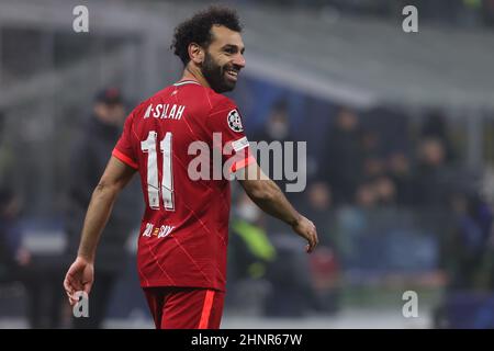 Milano, Italia. 16th Feb 2022. Mohamed Salah del Liverpool FC visto durante la UEFA Champions League 2021/22 Round del 16 - prima partita di calcio tra FC Internazionale e Liverpool FC allo Stadio Giuseppe Meazza.(Punteggio finale; FC Internazionale 0:2 Liverpool FC) (Foto di Fabrizio Carabelli/SOPA Images/Sipa USA) credito: Sipa USA/Alamy Live News Foto Stock