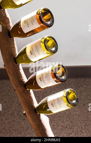 Vini Riesling in una rastrelliera di vino al chiostro Ebersbach Foto Stock