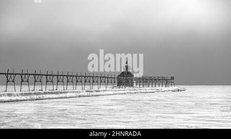 Winter Landscape Sturgeon Bay Lighthouse, Wisconsin USA Foto Stock