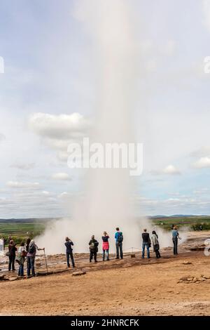 Eruzione del geyser Reykholt in Islanda Foto Stock