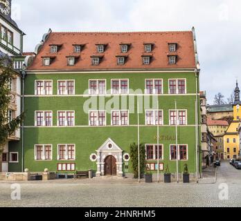 Vista della città vecchia di Rudolstein nel Land della Turingia Foto Stock