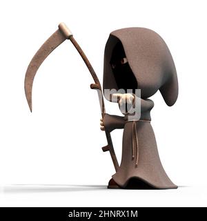 3D-illustrazione di un carino e divertente cartoon reaper con scythe Foto Stock