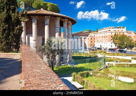 Foro Boario e tempio di Portuno acient punti di riferimento della città eterna di Roma Foto Stock