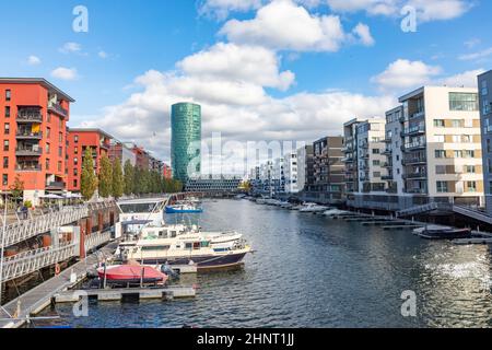 Westhafen e West Marina a Francoforte sul meno, Germania Foto Stock