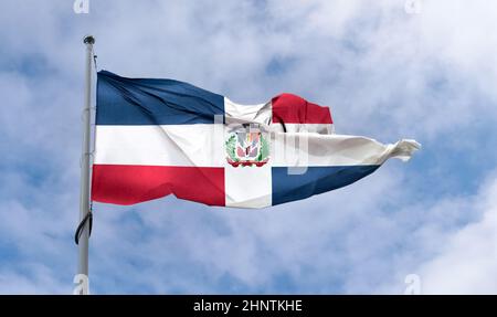 Bandiera della Repubblica Dominicana - bandiera realistica di tessuto ondulato Foto Stock