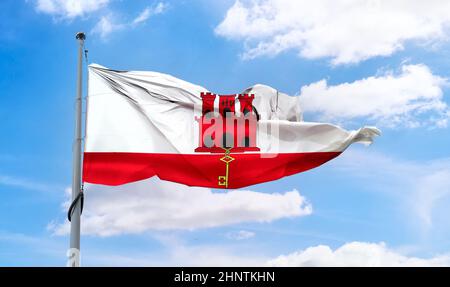 Bandiera di Gibilterra - bandiera realistica del tessuto ondulato Foto Stock