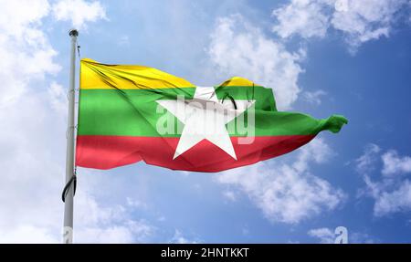 Bandiera di Myanmar - bandiera realistica di tessuto ondulato Foto Stock