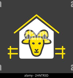 Icona glifo casa di capra. Cartello degli animali da fattoria. Simbolo grafico per il design del sito Web, il logo, l'app, l'interfaccia utente. Illustrazione vettoriale Foto Stock