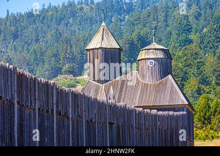 Palisata di legno del Fort Ross state Historic Park Foto Stock