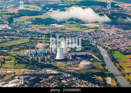 Antenna della centrale elettrica di Grosskrotzenburg, fiume meno, Germania, Hessen Foto Stock