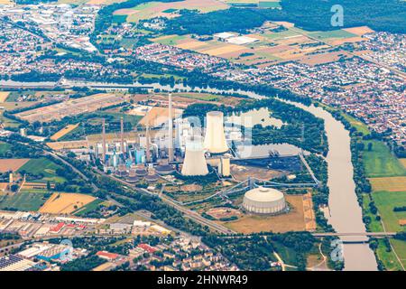 Antenna della centrale elettrica di Grosskrotzenburg, fiume meno, Germania, Hessen Foto Stock