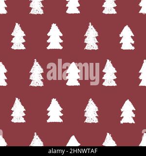 Alberi di Natale seamless pattern. Dipinto a mano il pastello. Grunge background. Elemento di design per natale sfondi, inviti, scrapbooking, tessuto Foto Stock
