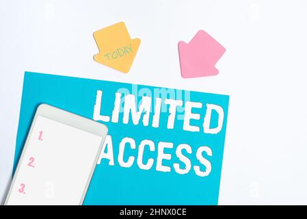 Sign visualizzazione accesso limitato, Business idea avere accesso limitato a un numero piuttosto piccolo di punti visualizzazione di diversi colori adesivi Note Arra Foto Stock