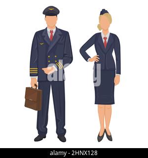 Pilota e stewardess in uniforme su sfondo bianco - illustrazione vettoriale Foto Stock