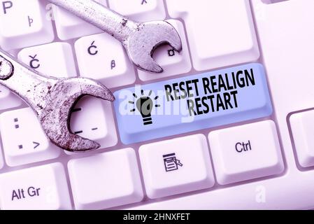 Didascalia concettuale Ripristina Riallinea Riavvia, Word scritto su verifica vita ti aiuterà a mettere le cose in prospettive digitando lezioni di ingegneria e lezioni, Foto Stock