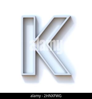 Carattere con contorno estruso grigio con illustrazione di rendering 3D Shadow Letter K isolata su sfondo bianco Foto Stock