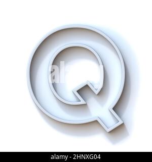 Carattere con contorno estruso grigio con illustrazione di rendering 3D Shadow Letter Q isolata su sfondo bianco Foto Stock