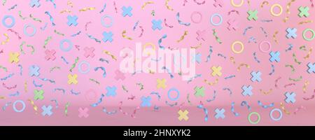 Illustrazione di rendering 3D Golden Conetti isolata su sfondo rosa Foto Stock