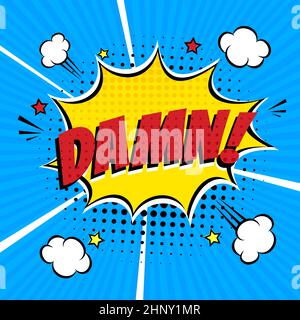 Fumetto scritta DAMN nel fumetto fumetto fumetto fumetto design piatto. Illustrazione Vettoriale