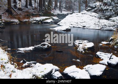 Valle Doubrava vicino Chotebor e Bilek. Altopiani bohemien-moravi (Ceskomoravska Vysocina), Repubblica Ceca Foto Stock