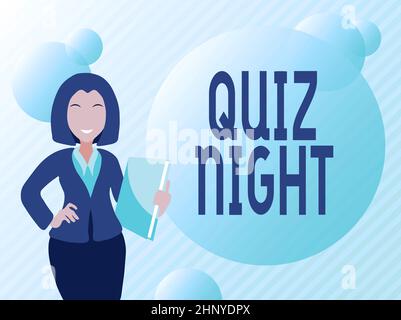 Scrittura a mano segno Quiz Night, Business panoramica sera prova di conoscenza concorrenza tra individui Abstract discutere notizie importanti, spiegare Foto Stock