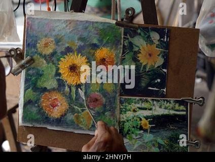 Disegno a mano, arte pittura disegno abilità disegno a mano olio colore astratto fiori dalla Thailandia, botanica Foto Stock