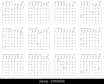 Calendario internazionale dell'anno 2022 con giorni festivi e festivi per il Regno Unito USA Germania Francia Italia Spagna Foto Stock