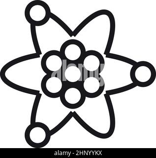 Icona Atom. Elemento chimico. Simbolo nucleare. Segno di scienza Illustrazione Vettoriale