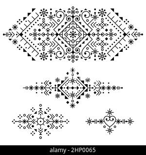 Set di design minimalista in stile islandese, linea tribale geometrica art vettoriale, collezione di motivi monocromatici ispirati alle rune vichinghe Illustrazione Vettoriale