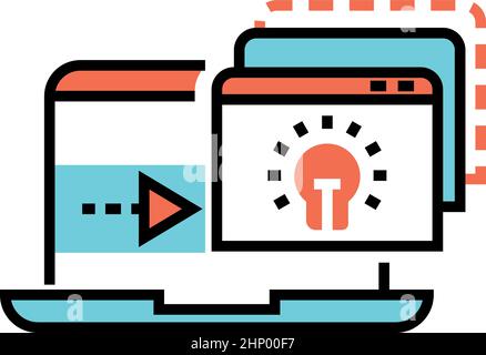 Stack video sullo schermo del notebook. Icona esercitazioni online Illustrazione Vettoriale