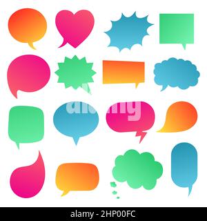 16 Speech Bubbles flat style design halftone shape without texts Set di stile fumetto disegnato a mano. Illustrazione Vettoriale