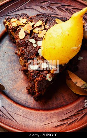 Dessert dolce d'autunno, torta di pere. Torta di pere gustosa Foto Stock