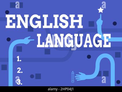 Testo della scrittura Inglese Lingua, Foto concettuale terza lingua nativa parlata nel mondo dopo il cinese e spagnolo tre lancette lunghe che disegnano le armi Foto Stock