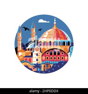 Icona del cerchio di Hagia Sophia a Istanbul in piano Illustrazione Vettoriale