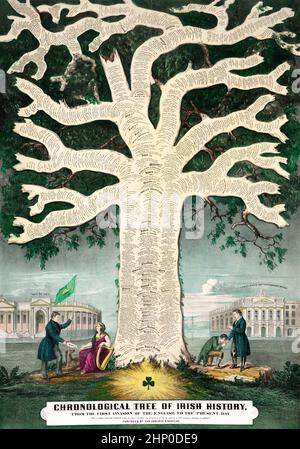 Un'opera d'arte del 19th secolo di un albero cronologico che delinea gli eventi della storia irlandese dal 1167 al 1848. Il piatto originale è stato distrutto da una legge del parlamento britannico nel 1848. Foto Stock