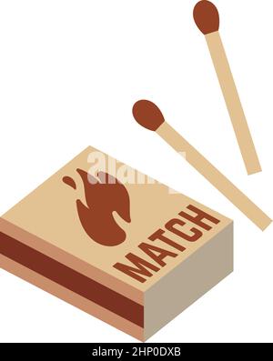 Icona Matchbox. Scatola di carta con bastoncini di legno. Simbolo di pericolo di incendio Illustrazione Vettoriale