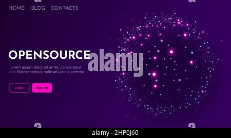 Sfera punteggiata del globo astratto. Globalizzazione, opensource e concetto di comunicazione. Modello di pagina di destinazione Illustrazione Vettoriale