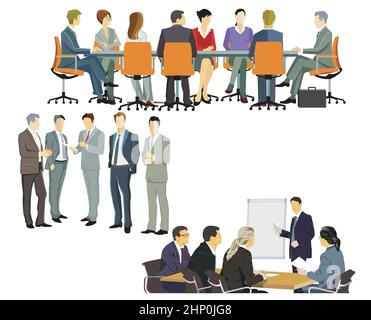 Consultazione, corso, formazione, illustrazione isolata su sfondo bianco Illustrazione Vettoriale