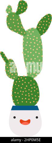 Carino cactus cartoon. Divertente succulento con il viso sorridente kawaii Illustrazione Vettoriale
