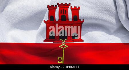 Bandiera di Gibilterra - bandiera realistica del tessuto ondulato Foto Stock