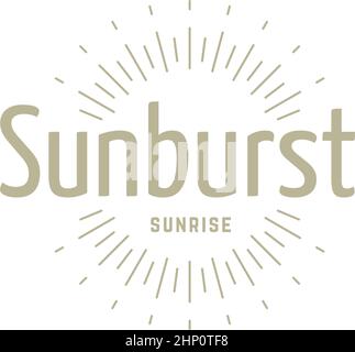 Modello logo Golden Sunburst. Simbolo del sole vintage Illustrazione Vettoriale