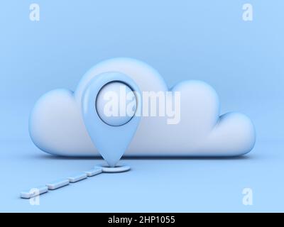 Concetto cloud dei luoghi preferiti immagine di rendering 3D isolata su sfondo blu Foto Stock