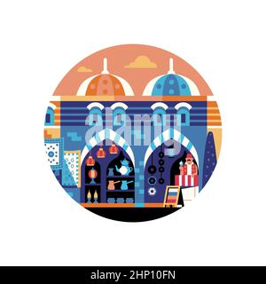 Istanbul Egitto Bazaar icona di viaggio in cerchio Illustrazione Vettoriale