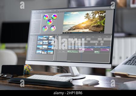 Software per computer con Editor video. Montaggio e modifica Foto Stock